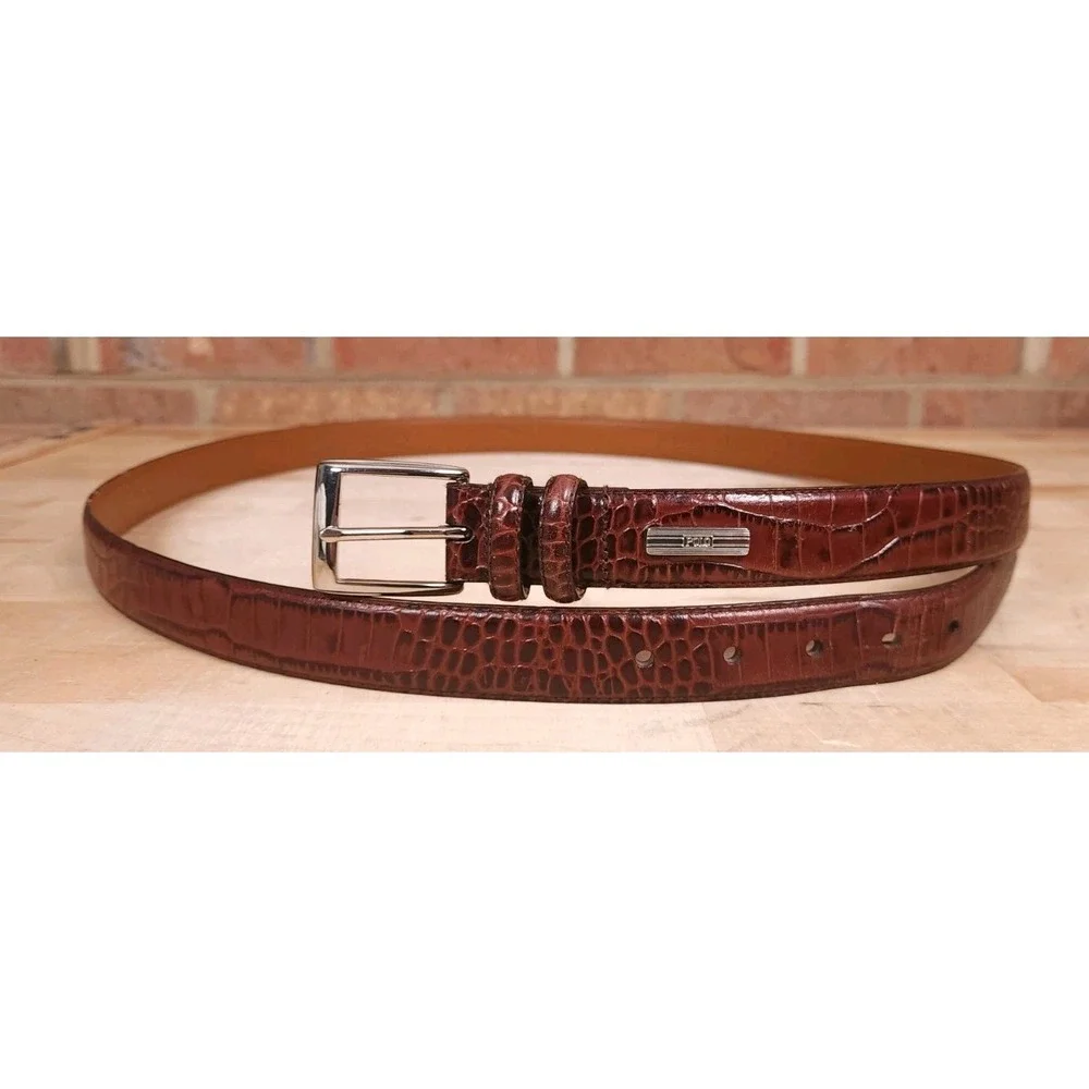 Polo Ralph Lauren Faux Alligator Brown Italian‎ Leather Belt Mens Size 56 / 140